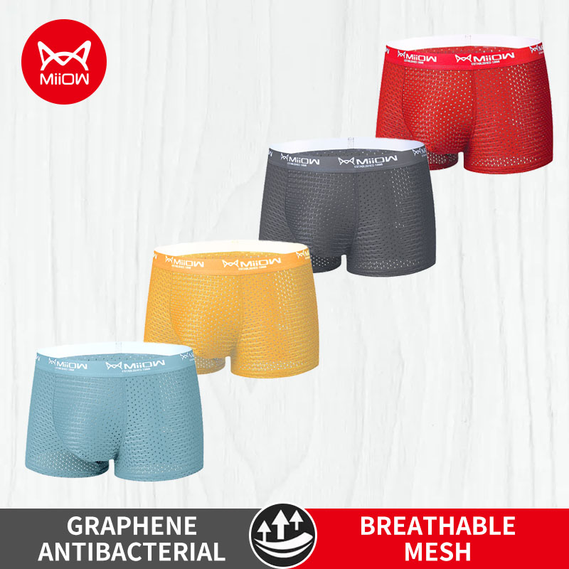 MiiOW 4Pcs Ice Silk Men Underw - Boxer Shorts Modal ulasan dan harga
